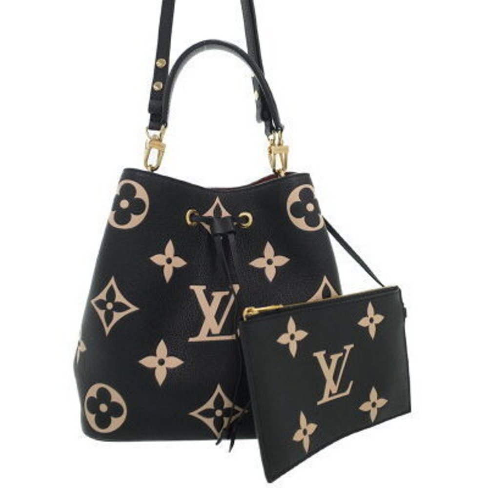 Louis Vuitton Black and Beige Monogram Drawstring Shoulder Bag with Pouch